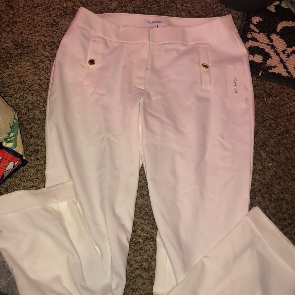 calvin Klein white cropped professional pants NWT